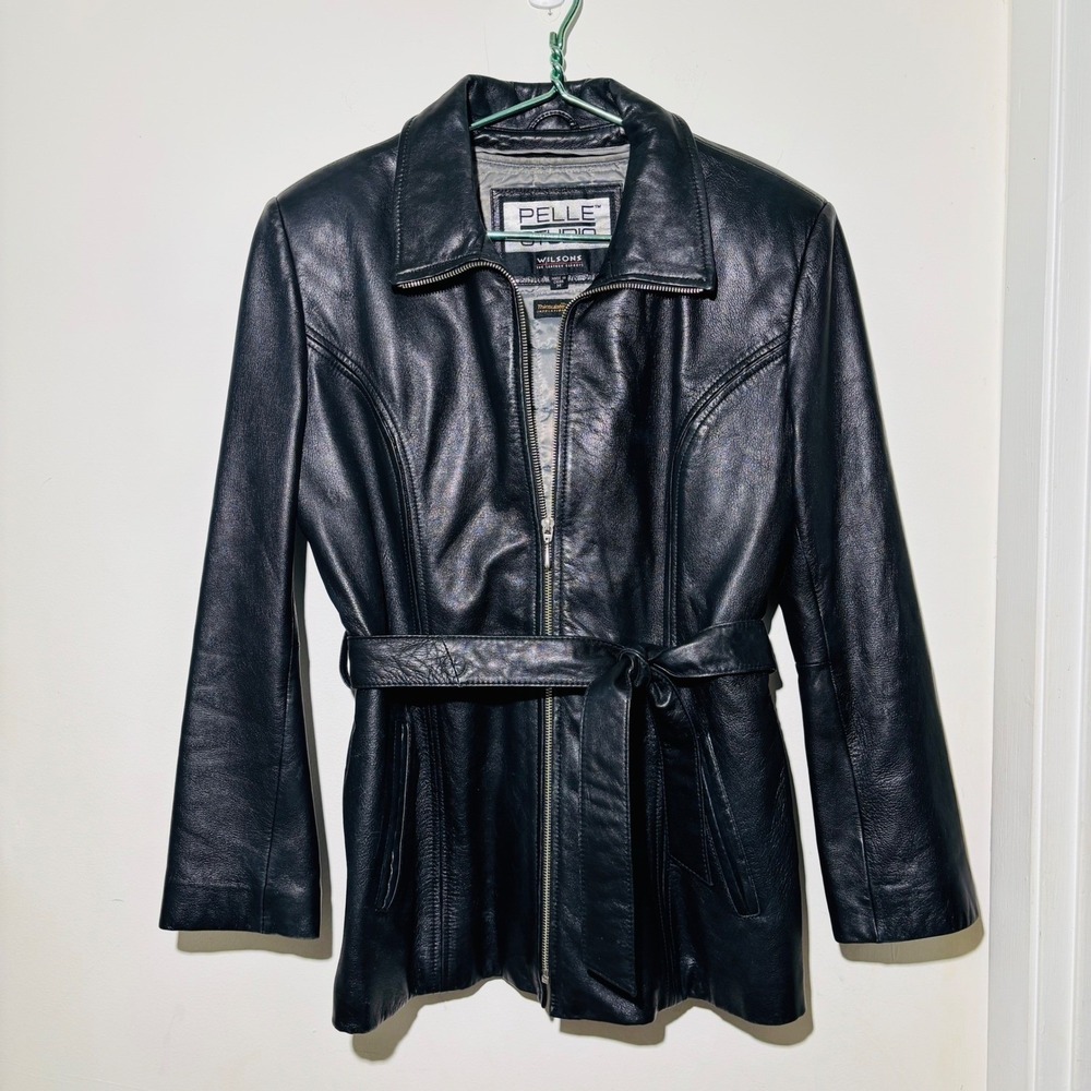 Wilsons Leather Pelle Studio Black Leather Jacket Removable Quilted Lining Sz. M